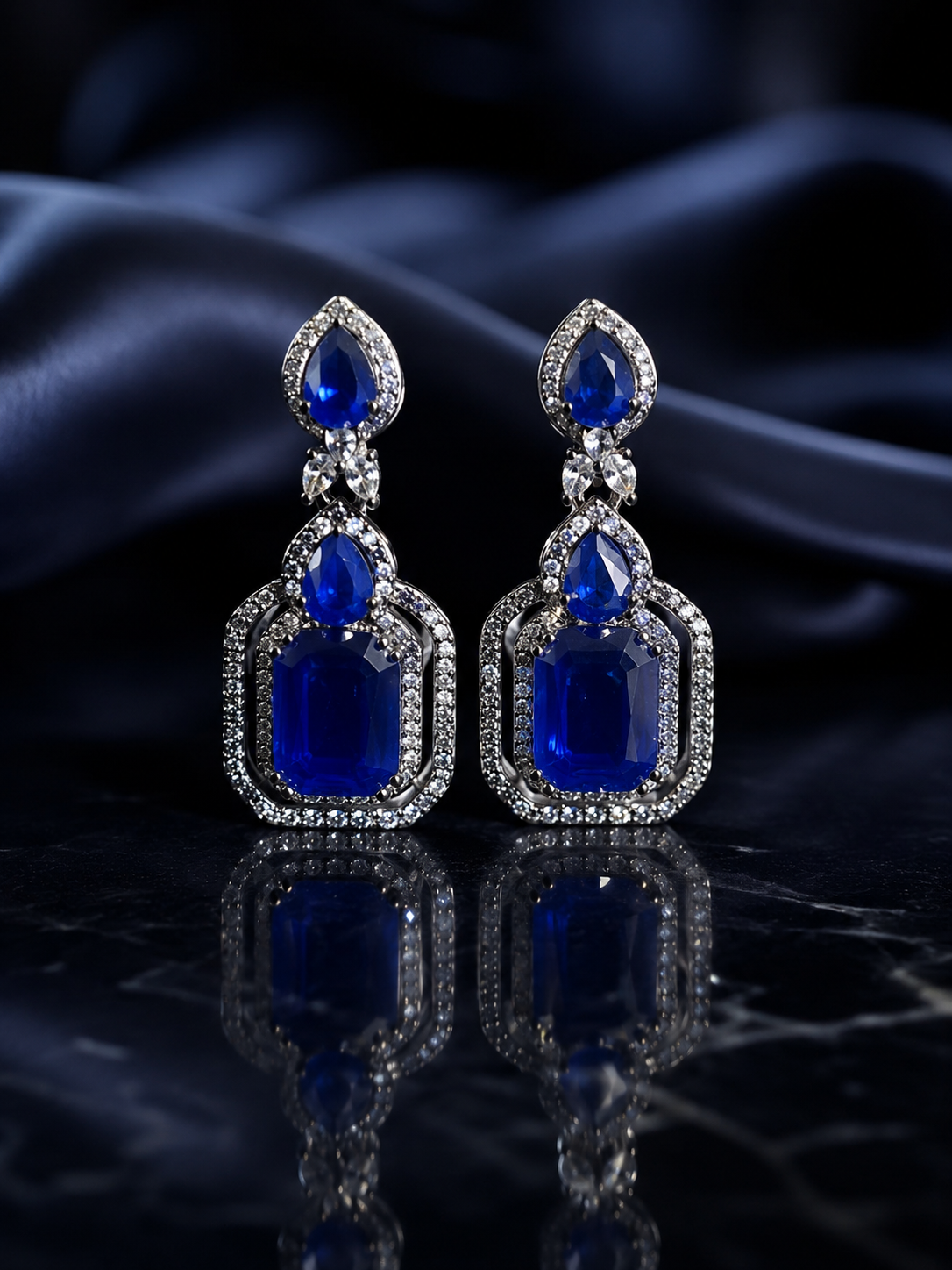 Royal Blue Luxury Statement Drop Earrings for Women (BR300)