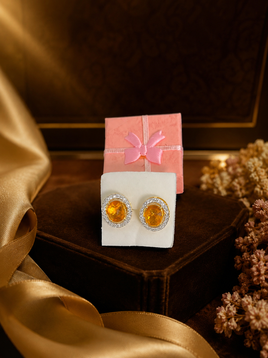Fancy Designer Ear Studs with Yellow Halo for Women (BR120)
