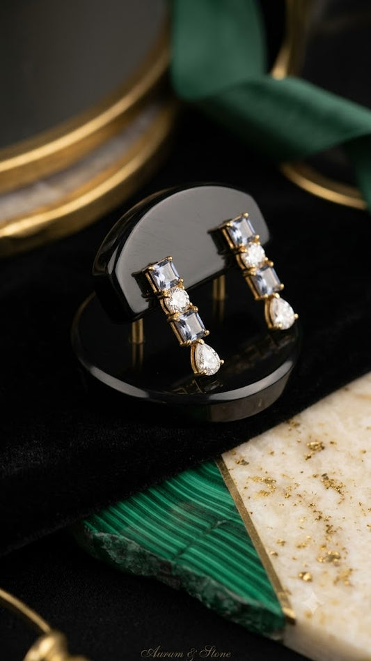 Luxury Geometric Drop Earrings for Women | Gold Finish CZ Earrings (BR125)