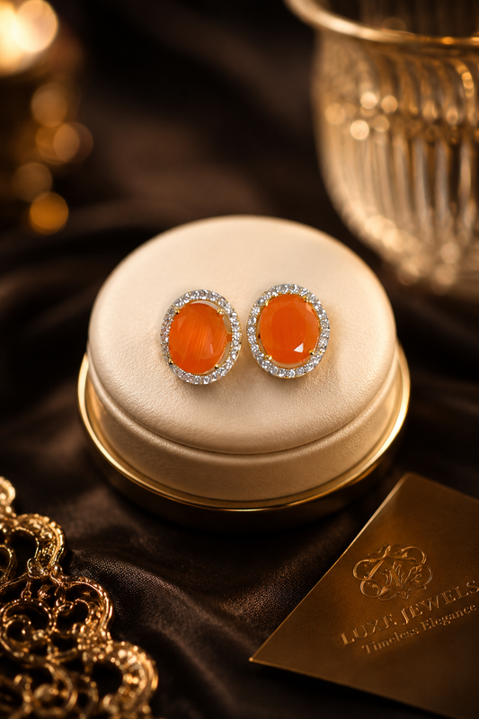 Fancy Designer Orange Ear Studs for Women | Elegant Fashion Jewelry (BR120)