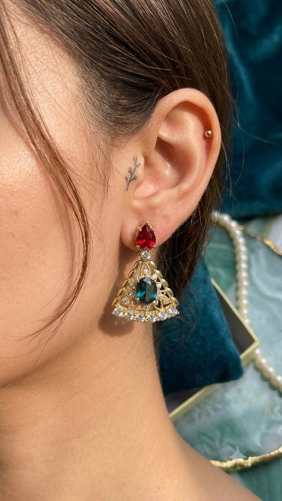 Luxury Multicolor CZ Designer Earrings for Women | Gold Finish Jewelry (BR250)