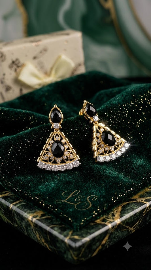 Black Stone Gold-Plated Designer Jhumka Earrings for Women | Party Wear (BR250)