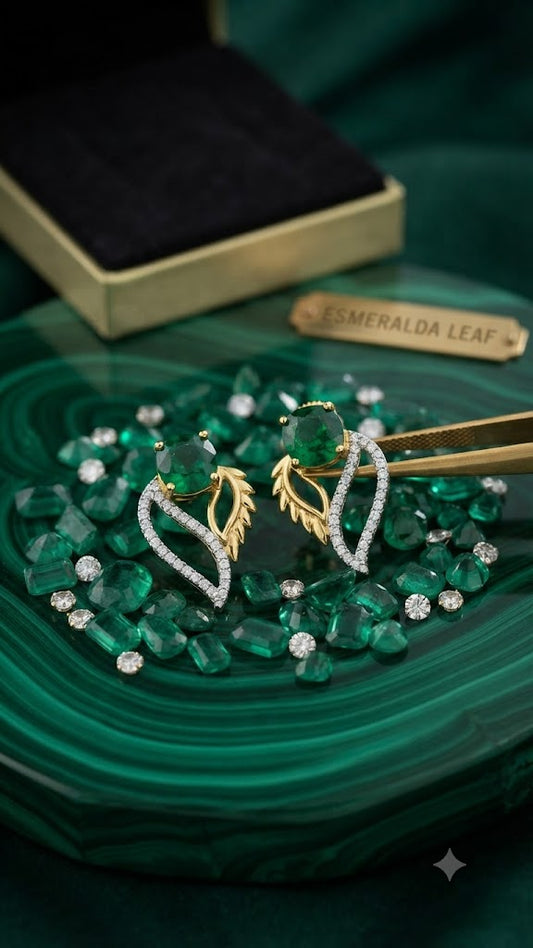 Elegant Green Leaf Design Stud Earrings for Women | Gold Finish (BR250)