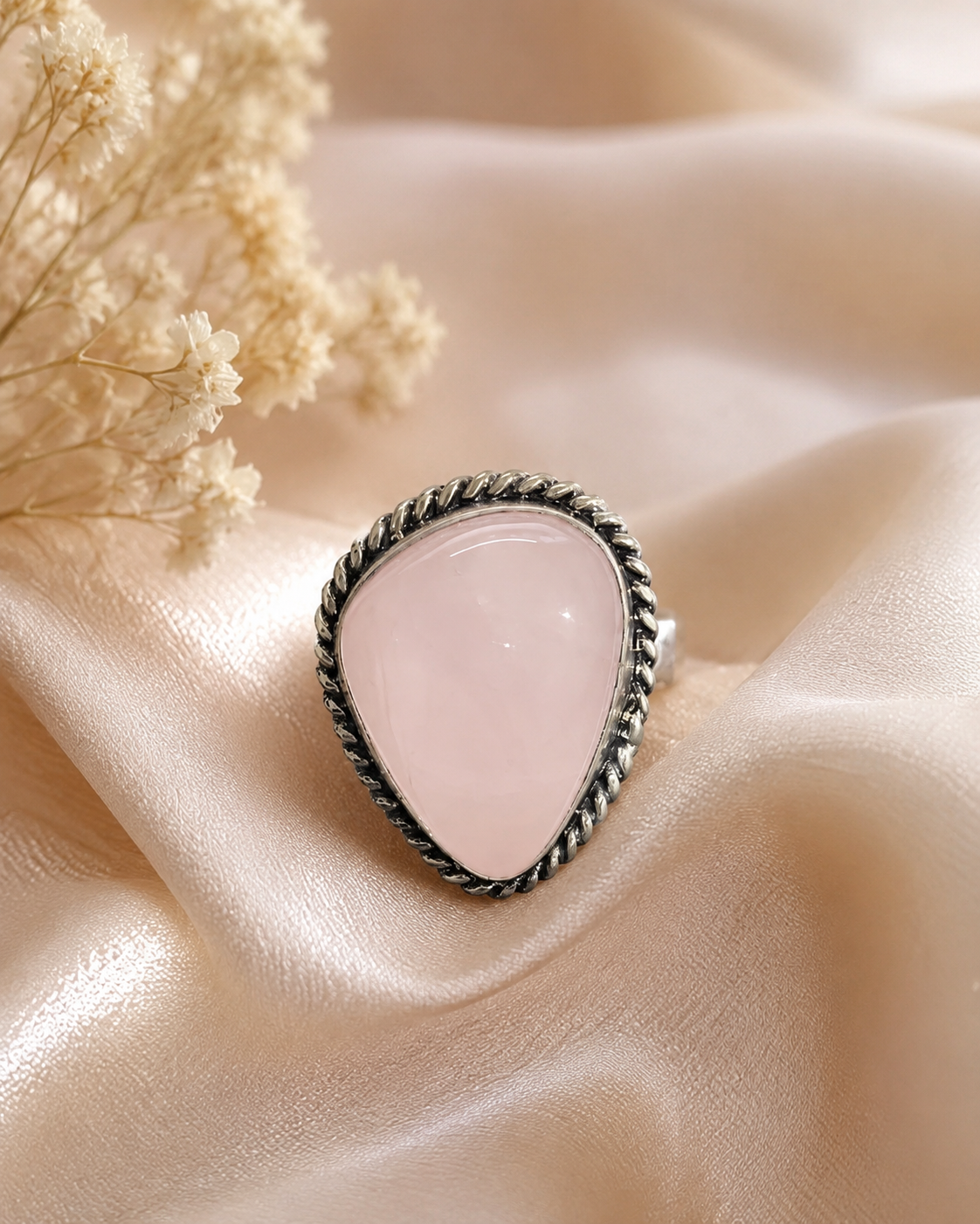Rose Quartz Adjustable Ring for Love, Peace & Positive Energy