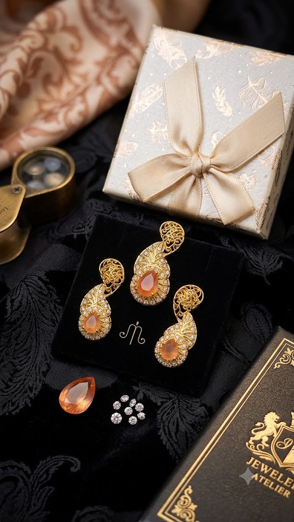 Luxury Gold-Tone Pendant Necklace & Drop Earrings Jewelry Set BR250)
