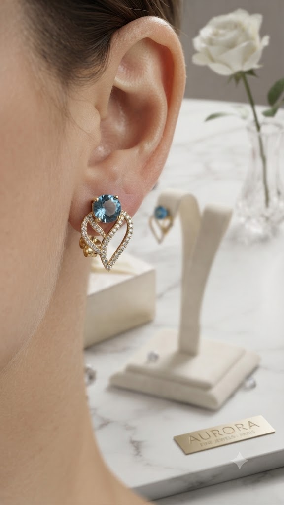Luxury Blue Stone Heart Design Stud Earrings for Women | Fashion Jewelry (BR250)