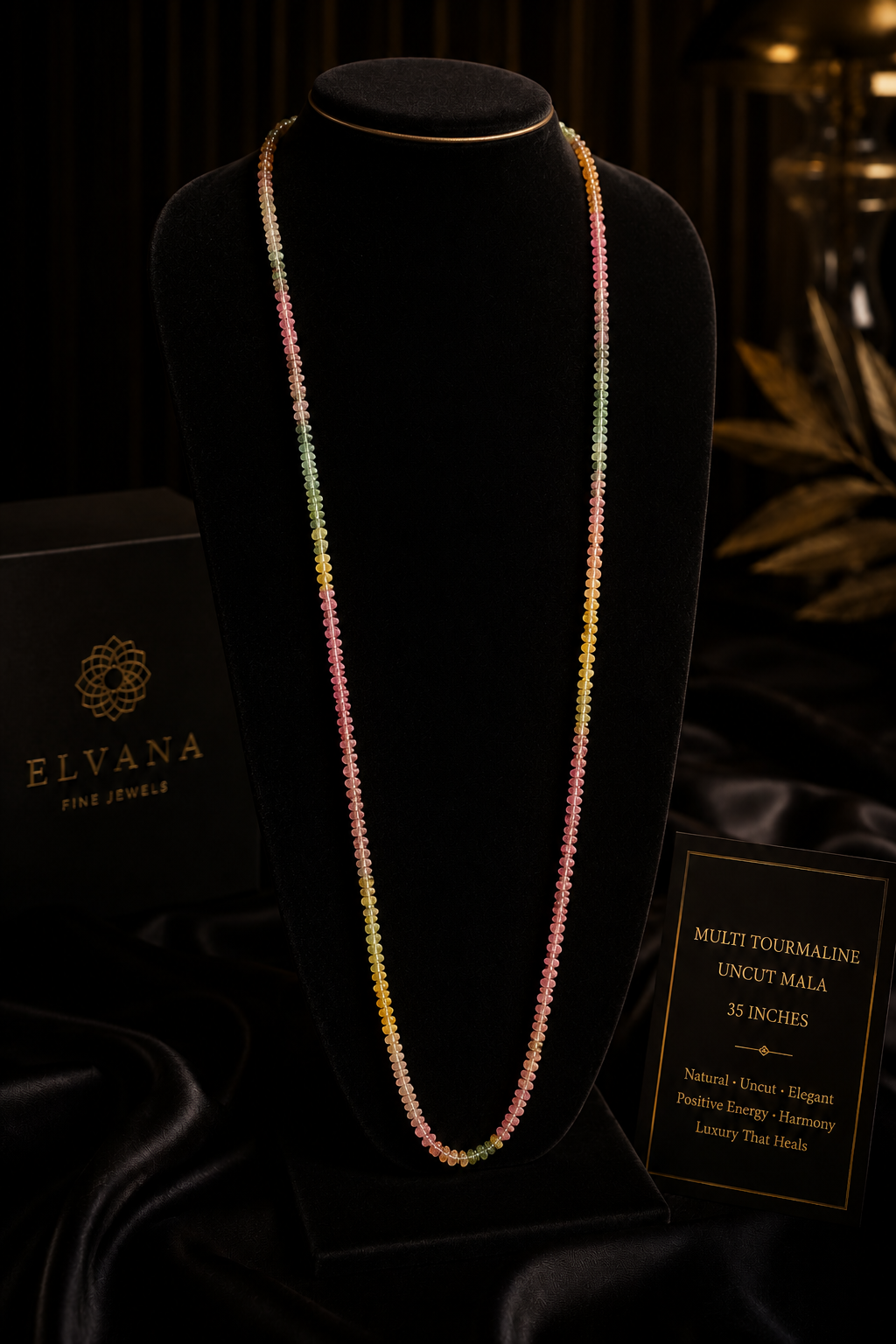 Multi Tourmaline Uncut Mala 35 Inches | Natural Crystal Healing Mala
