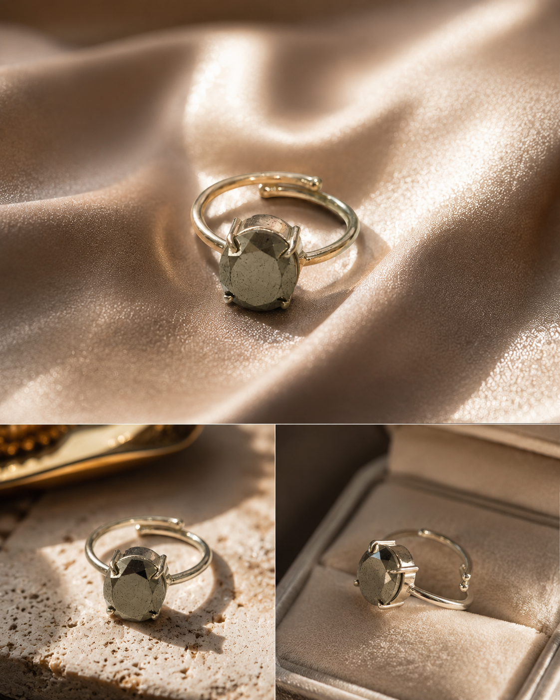Golden Pyrite Adjustable Ring for Wealth, Protection & Success
