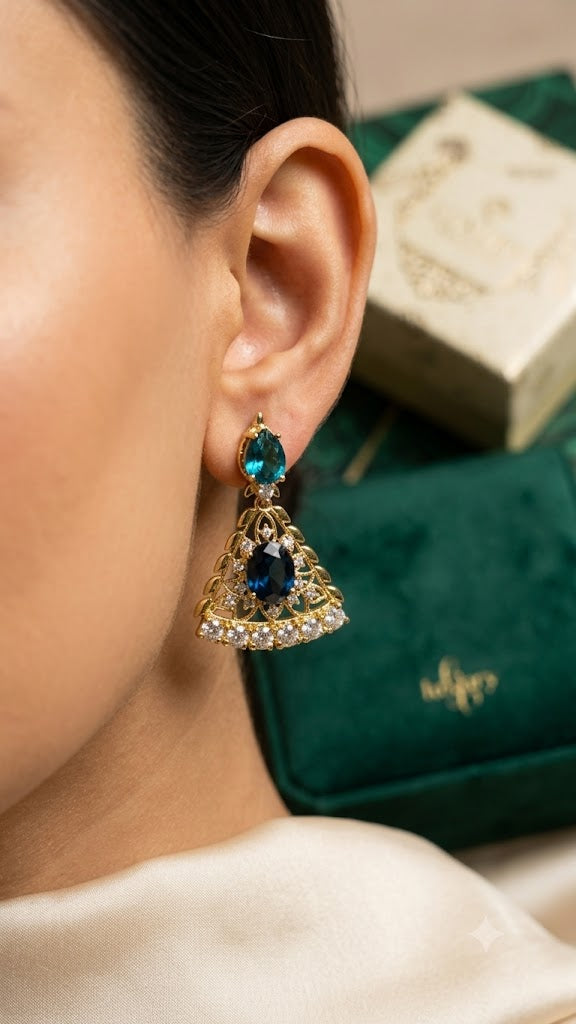 Blue & Gold Designer Dangle Earrings | Elegant Party Wear Jewelry (BR250)