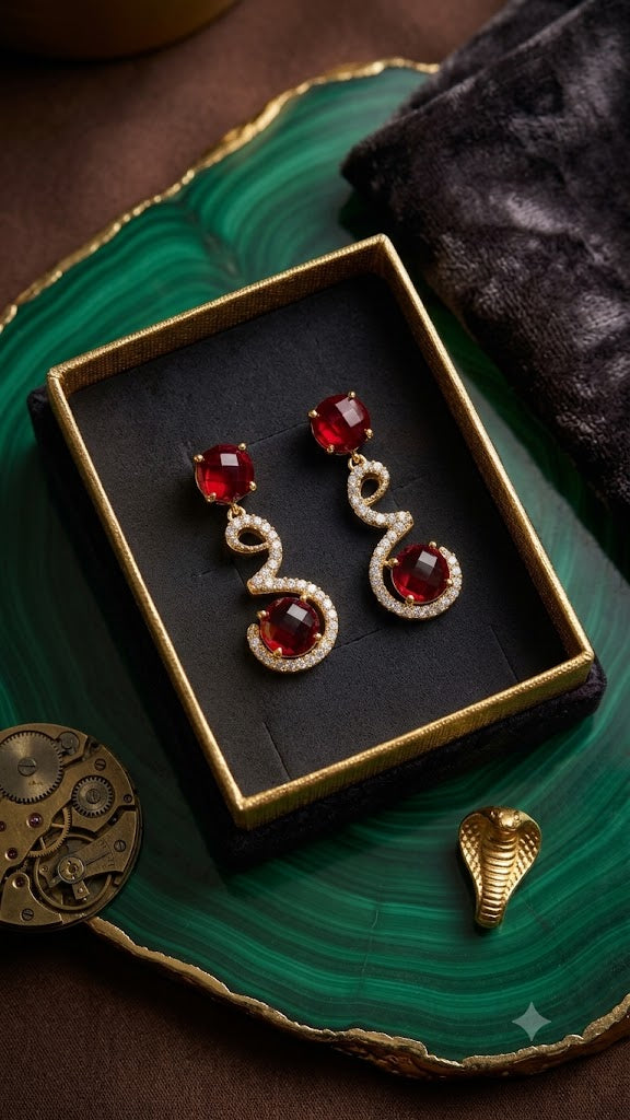 Luxury Red Stone Designer Drop Earrings for Women | Gold Plated Party Wear Earrings (BR250)