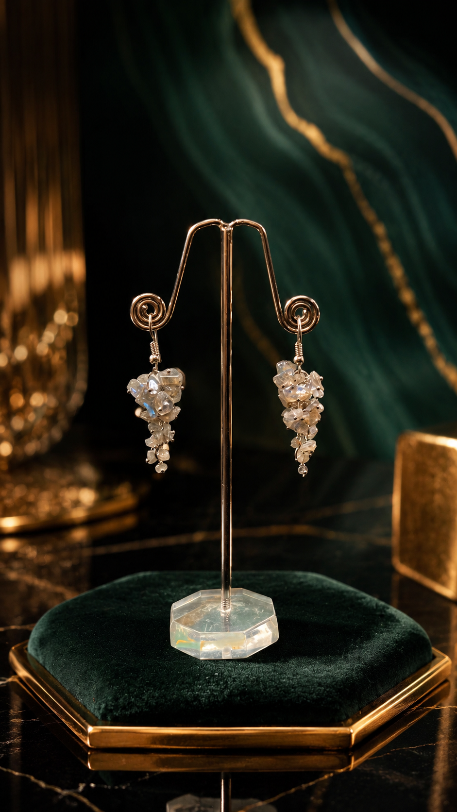 Labradorite Chips Earrings | Handmade Crystal Drop Earrings