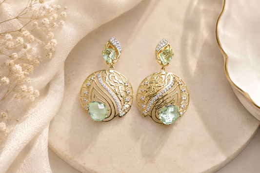Luxury Gold-Plated Mint Green Designer Drop Earrings for Women (BR250)