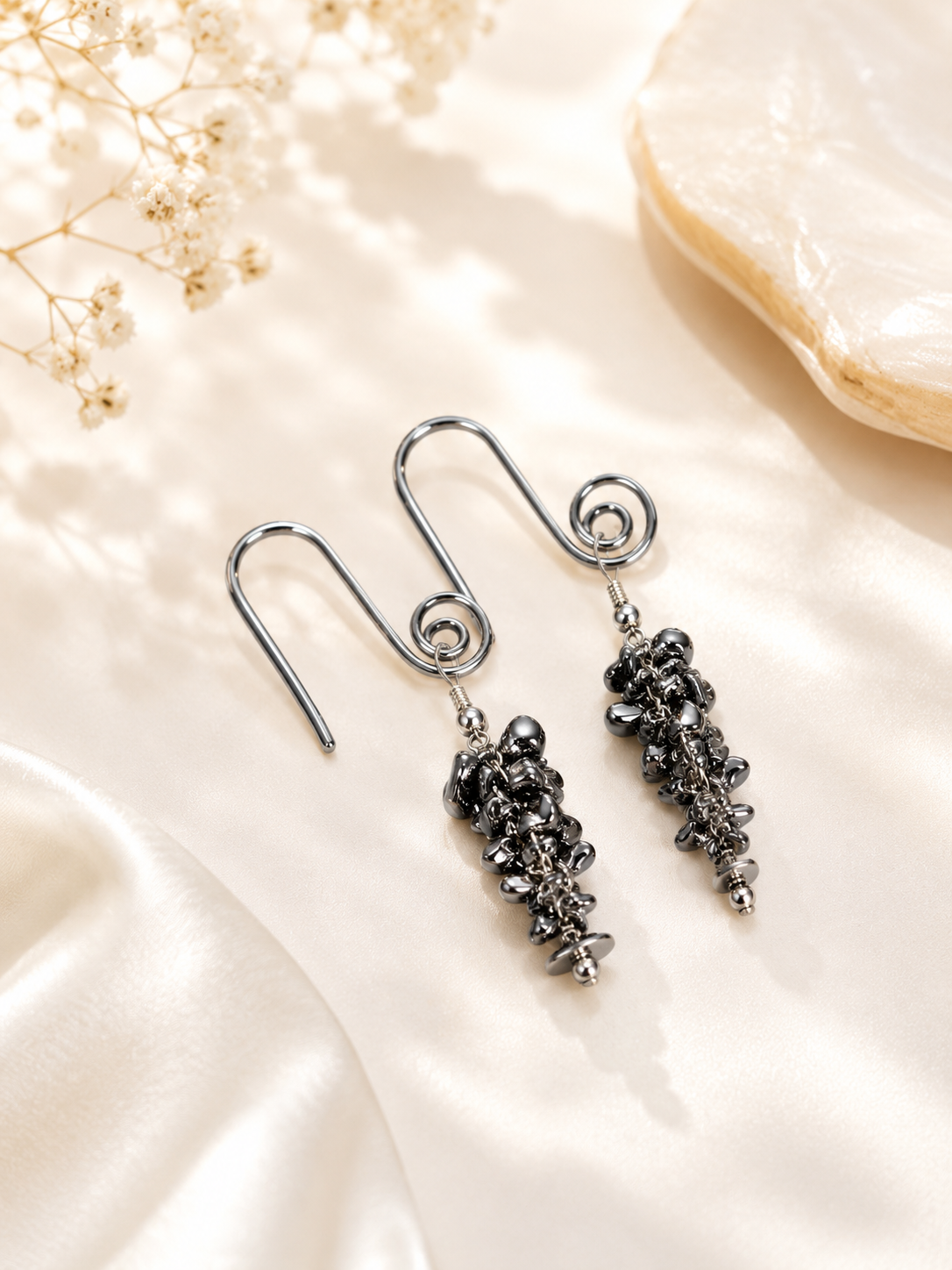 Hematite Chips Earrings | Handmade Natural Gemstone Dangle Jewelry