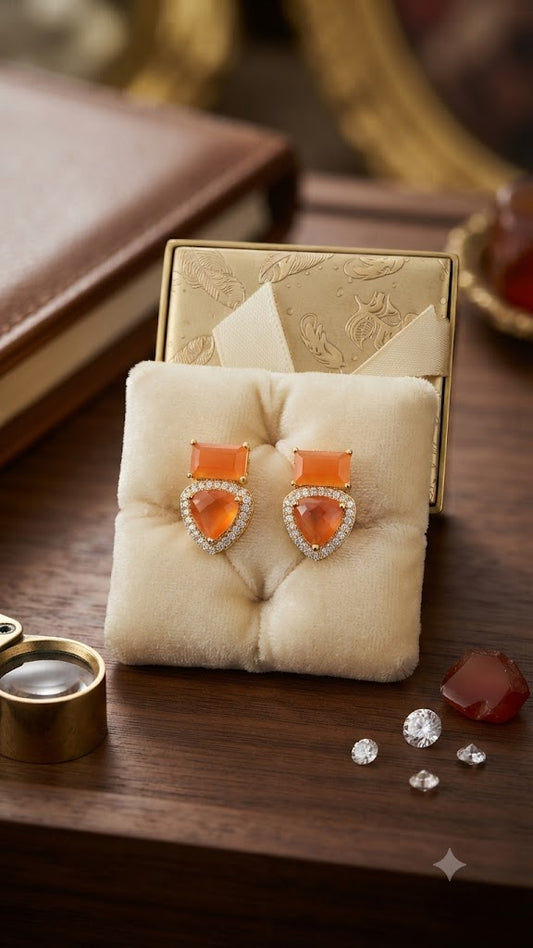 Elegant Orange Heart Fashion Stud Earrings for Women | Gold Finish (BR250)