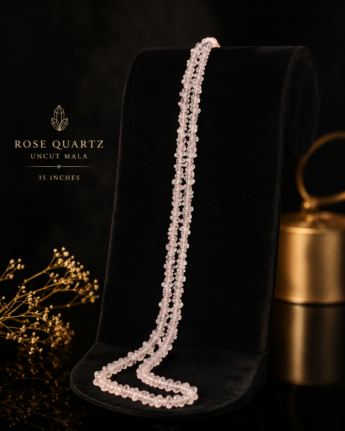 Rose Quartz Uncut Mala 35 Inches | Natural Healing Crystal Necklace