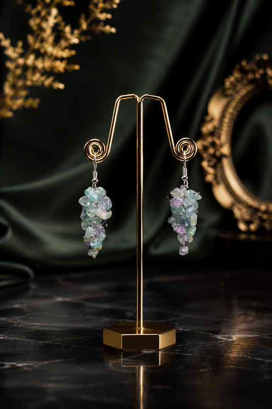 Fluorite Chips Earrings – Handmade Natural Crystal Dangle Ear Hanging