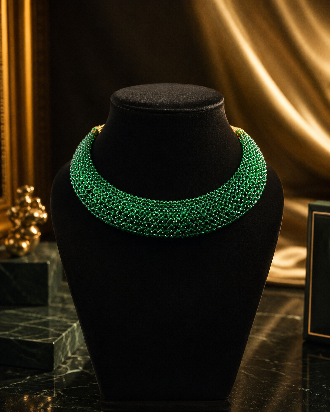 Handcrafted Green Beaded Statement Collar Necklace for Women