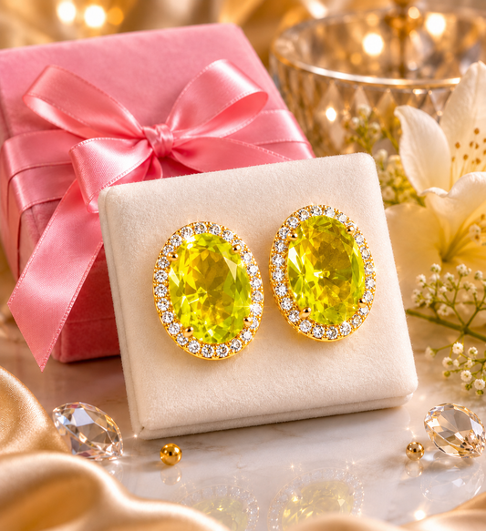 Fancy Designer Yellow Stone Ear Studs for Women | Zircon Luxury Earrings (BR120)