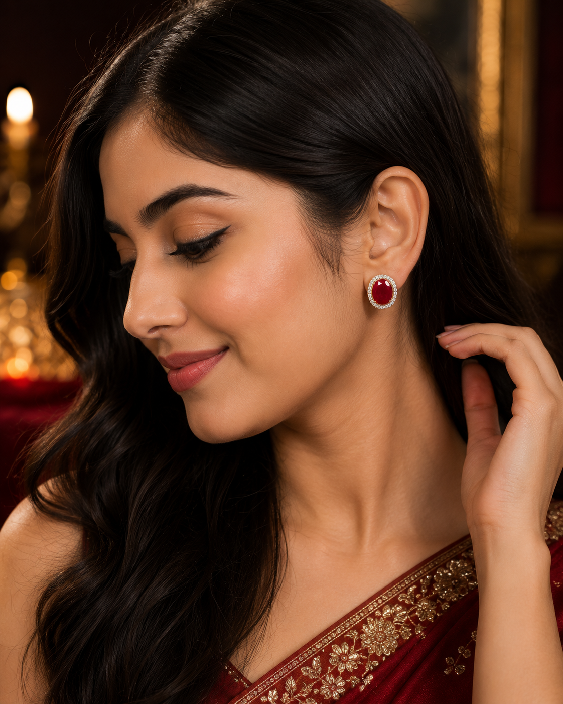 Fancy Designer Red Stone Ear Studs for Women | Elegant Fashion Jewelry Earrings (BR120)