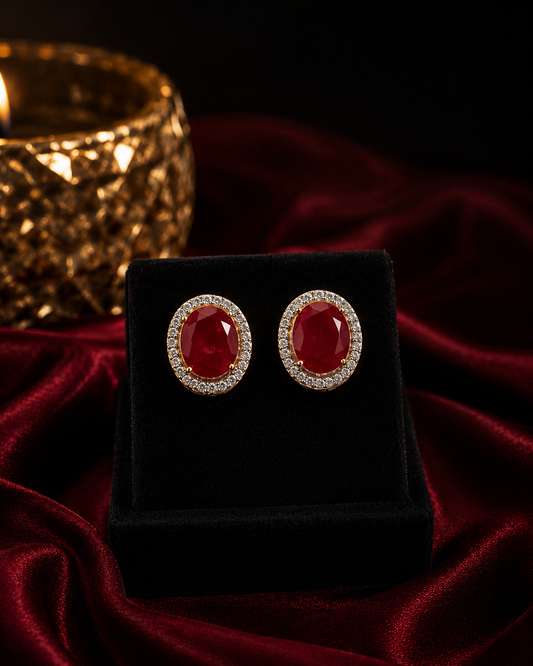 Fancy Designer Red Stone Ear Studs for Women | Elegant Fashion Jewelry Earrings (BR120)