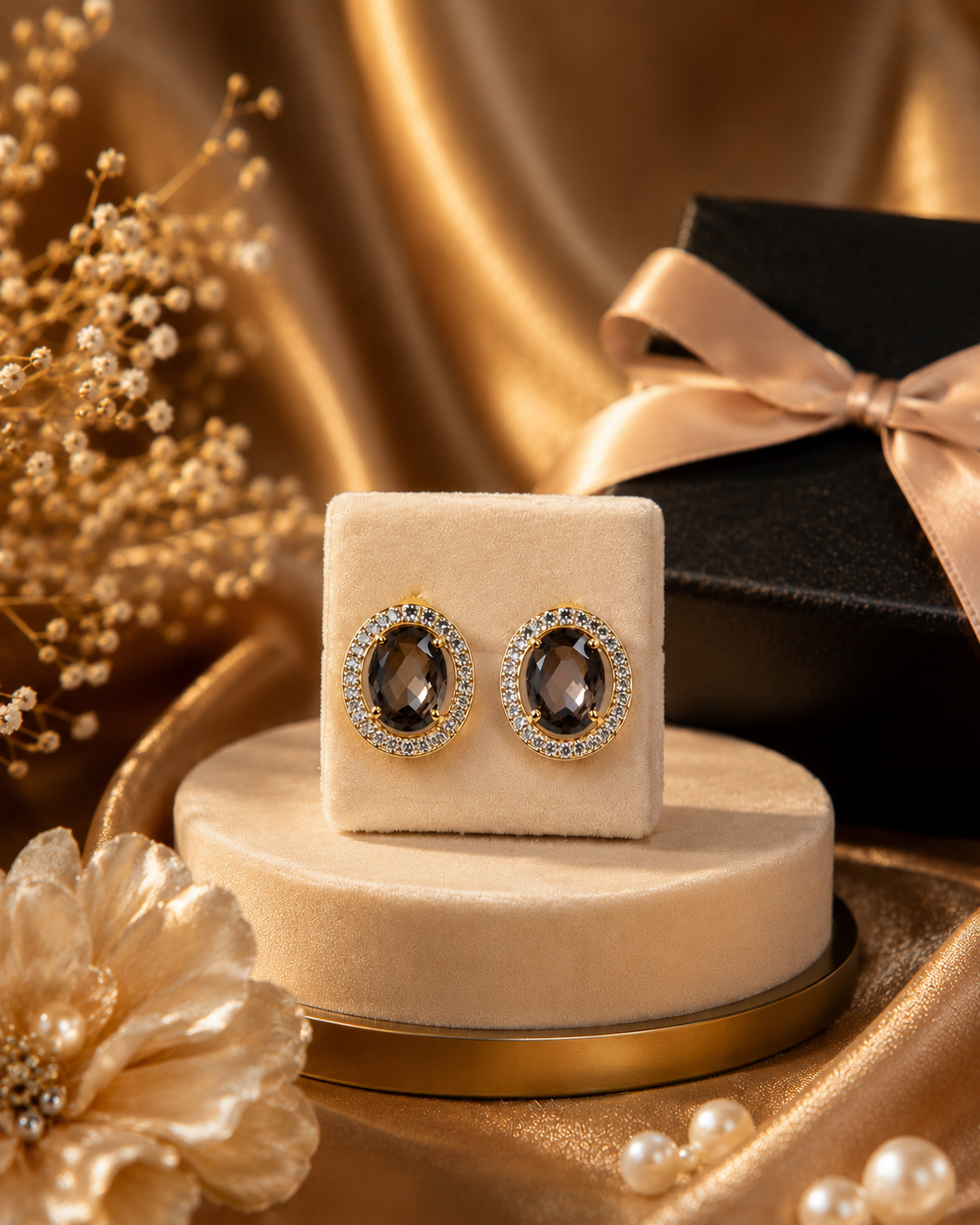 Fancy Designer Smoky Stone Ear Studs for Women | Elegant Gold Plated Earrings (BR120)