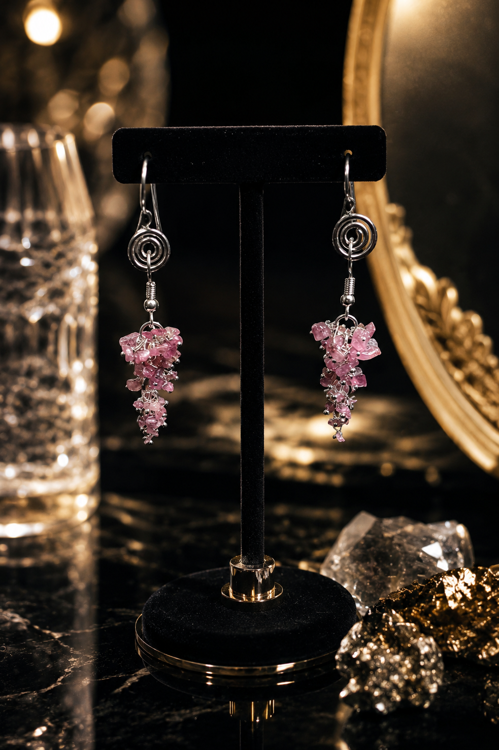 Pink Tourmaline Chips Earrings | Handmade Natural Gemstone Ear Hanging