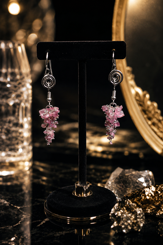 Pink Tourmaline Chips Earrings | Handmade Natural Gemstone Ear Hanging