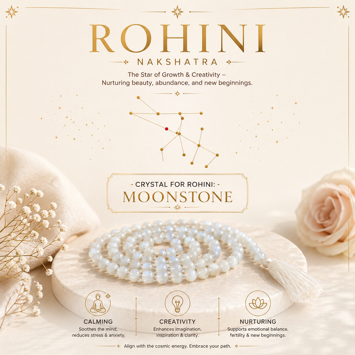 4. Rohini Nakshatra Crystal | Moonstone Mala