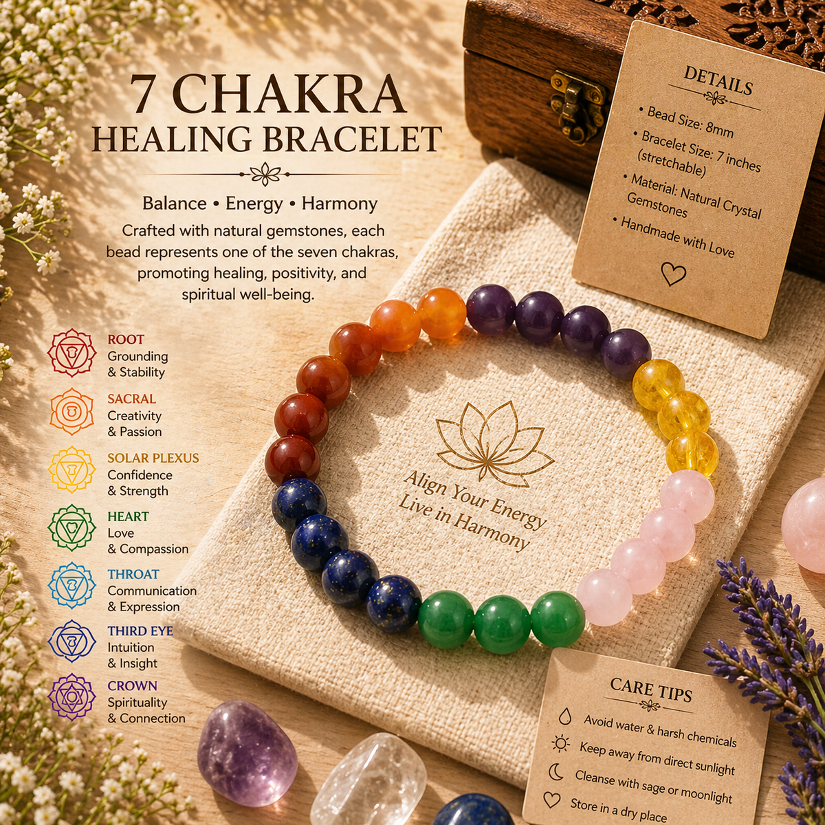 7 Chakra Healing Bracelet | Balance Energy & Spiritual Harmony
