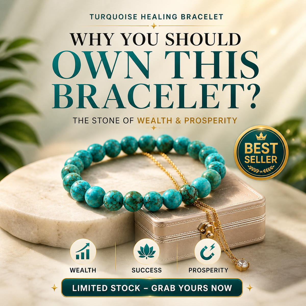 Natural Blue Turquoise (Firoza) Crystal Bracelet | Protection & Positivity | 8mm Beaded