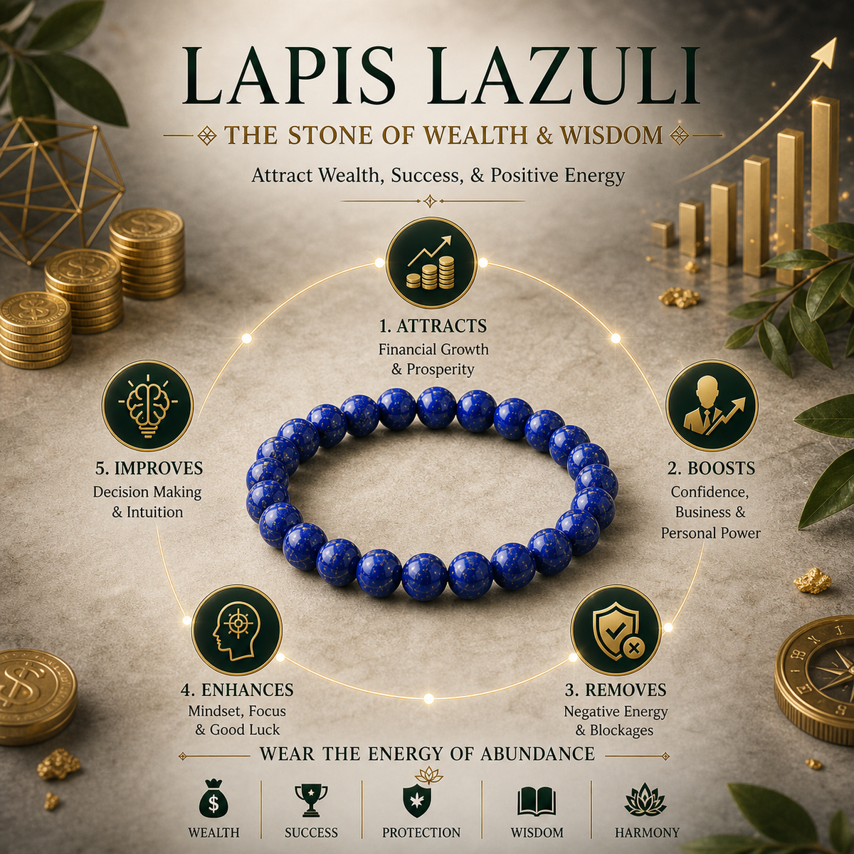 Genuine Lapis Lazuli Bracelets for Men & Women, 8mm Natural Stone Beads