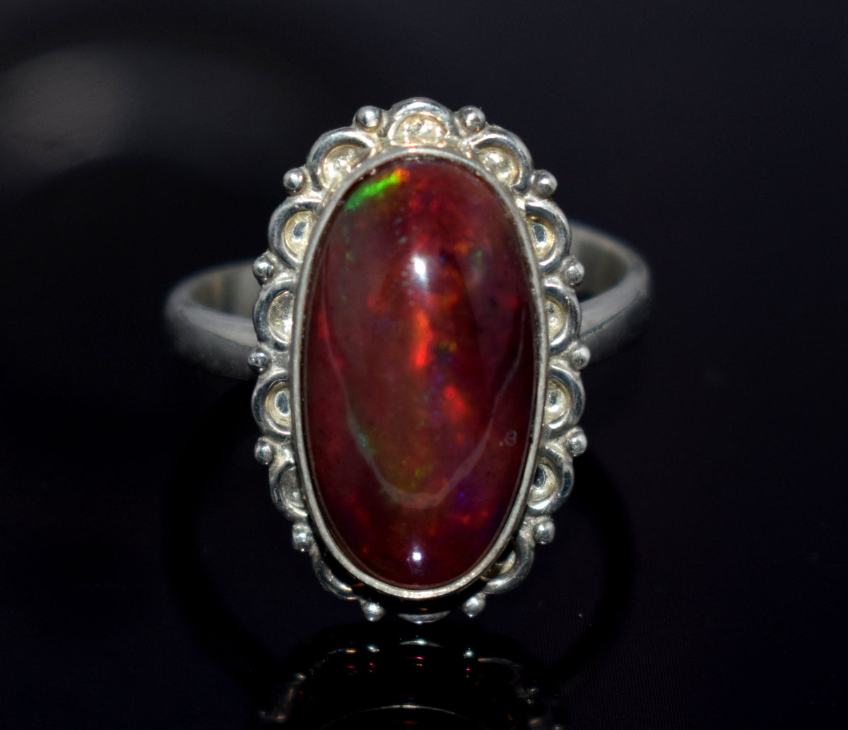 Black Ethiopian Opal 925 Sterling Silver Gemstone Ring ~ Handmade Jewelry ~October Birthstone ~