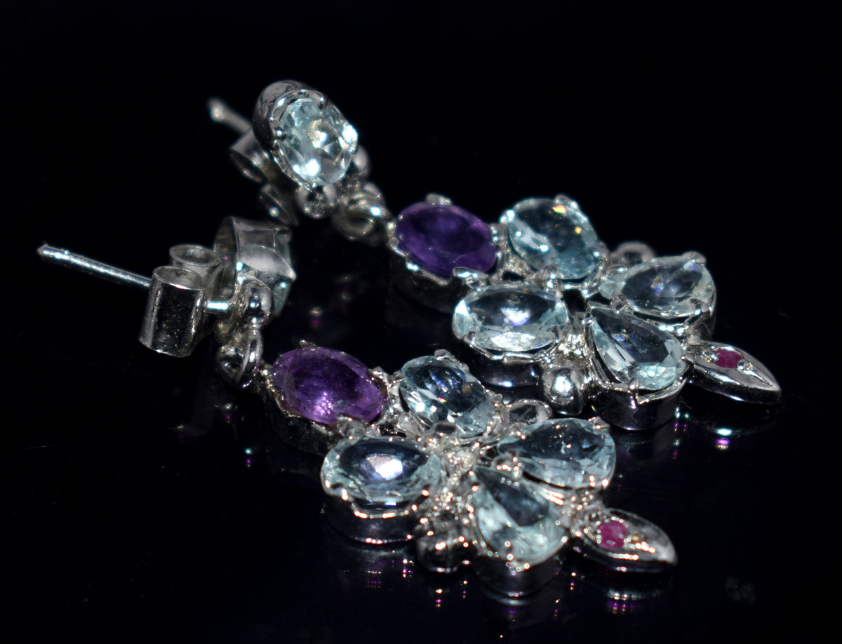 Mix Stone Earrings, 925 Sterling Silver, Boho Jewelry, {8.77 Gram}