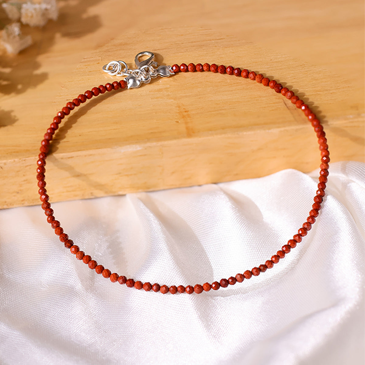 Natural Red Jasper Faceted Bracelet 2mm | Strength & Grounding Jewelry