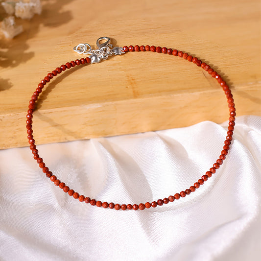 Natural Red Jasper Faceted Bracelet 2mm | Strength & Grounding Jewelry