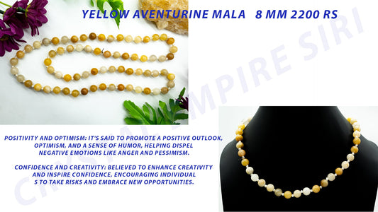 Yellow Aventurine Quartz Mala, Aventurine Smooth Beaded Necklace, Crystal Healing Boho Charm Necklace