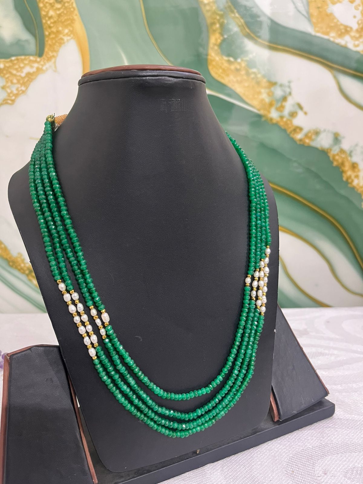 Handcrafted Green Beaded Layered Necklace with Pearl Accents | Traditional Ethnic Jewelry