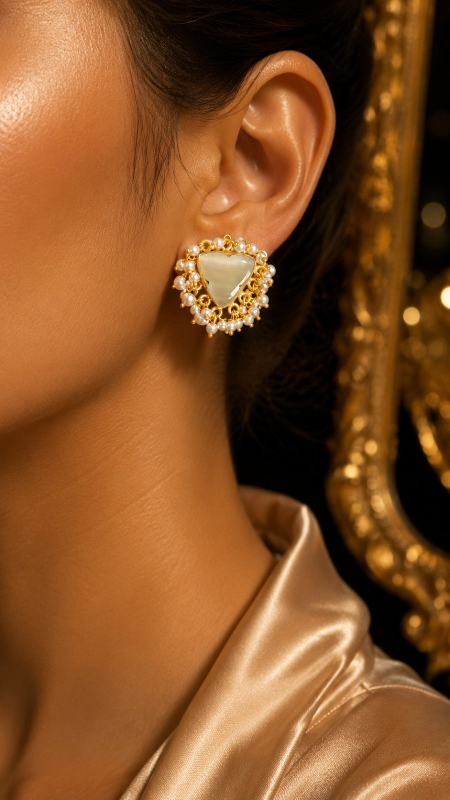 Luxury Pearl Heart Designer Stud Earrings for Women | Gold Finish (BR150)