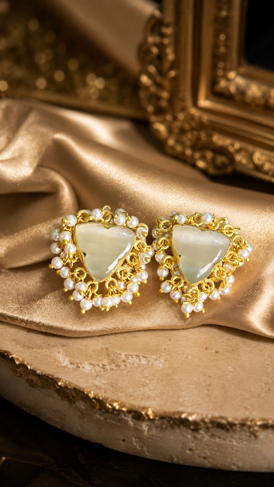 Luxury Pearl Heart Designer Stud Earrings for Women | Gold Finish (BR150)