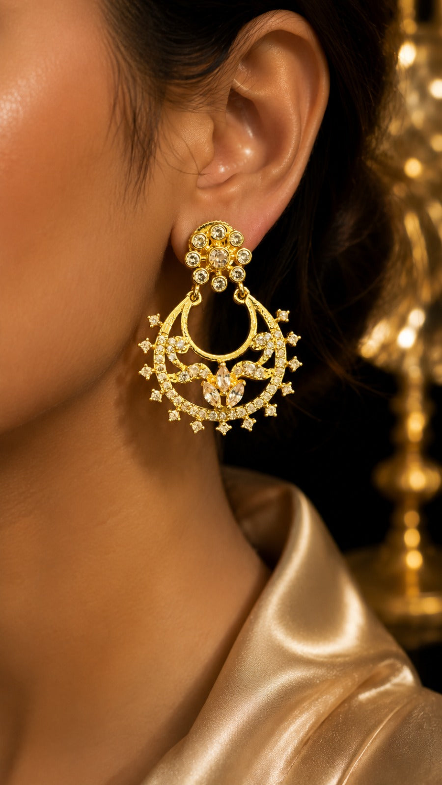 Gold-Tone Designer Chandbali Earrings for Women | Ethnic Jewelry (BR150)