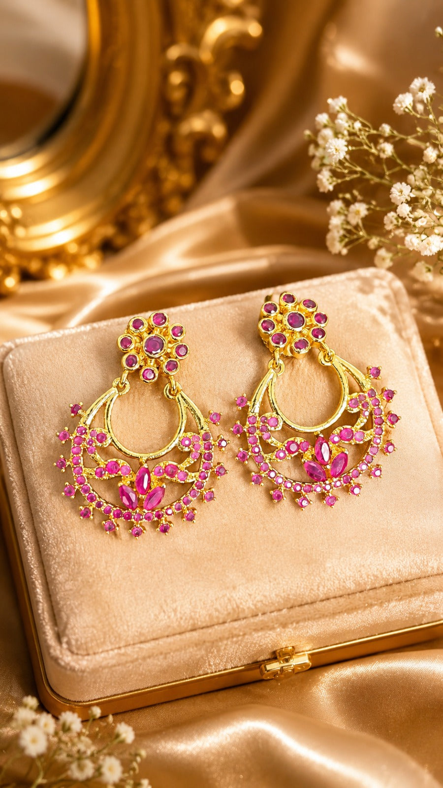 Pink Kundan Chandbali Earrings for Women | Traditional Ethnic Jewelry (BR150)