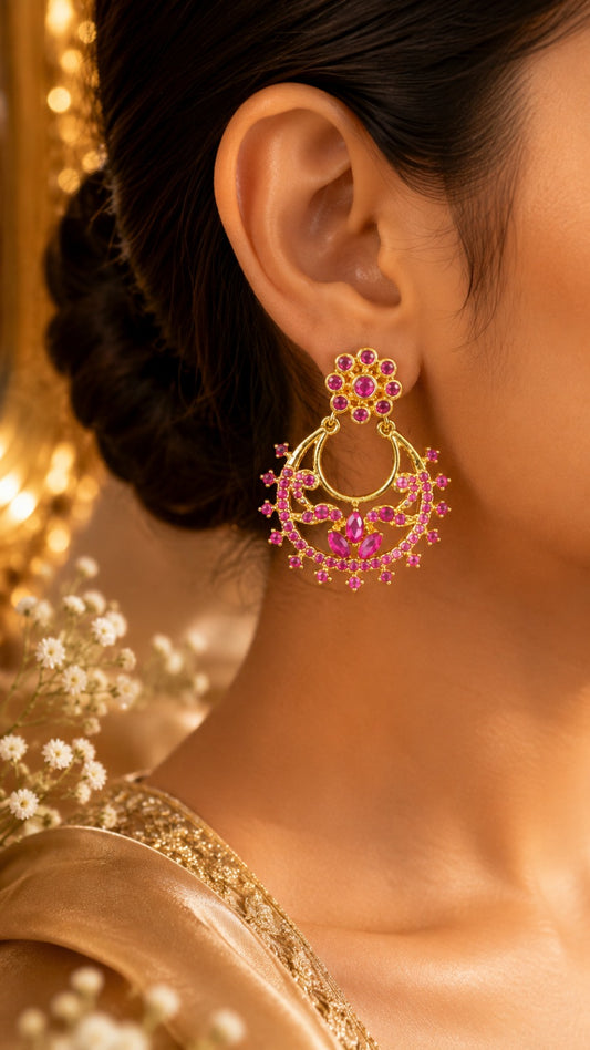 Pink Kundan Chandbali Earrings for Women | Traditional Ethnic Jewelry (BR150)