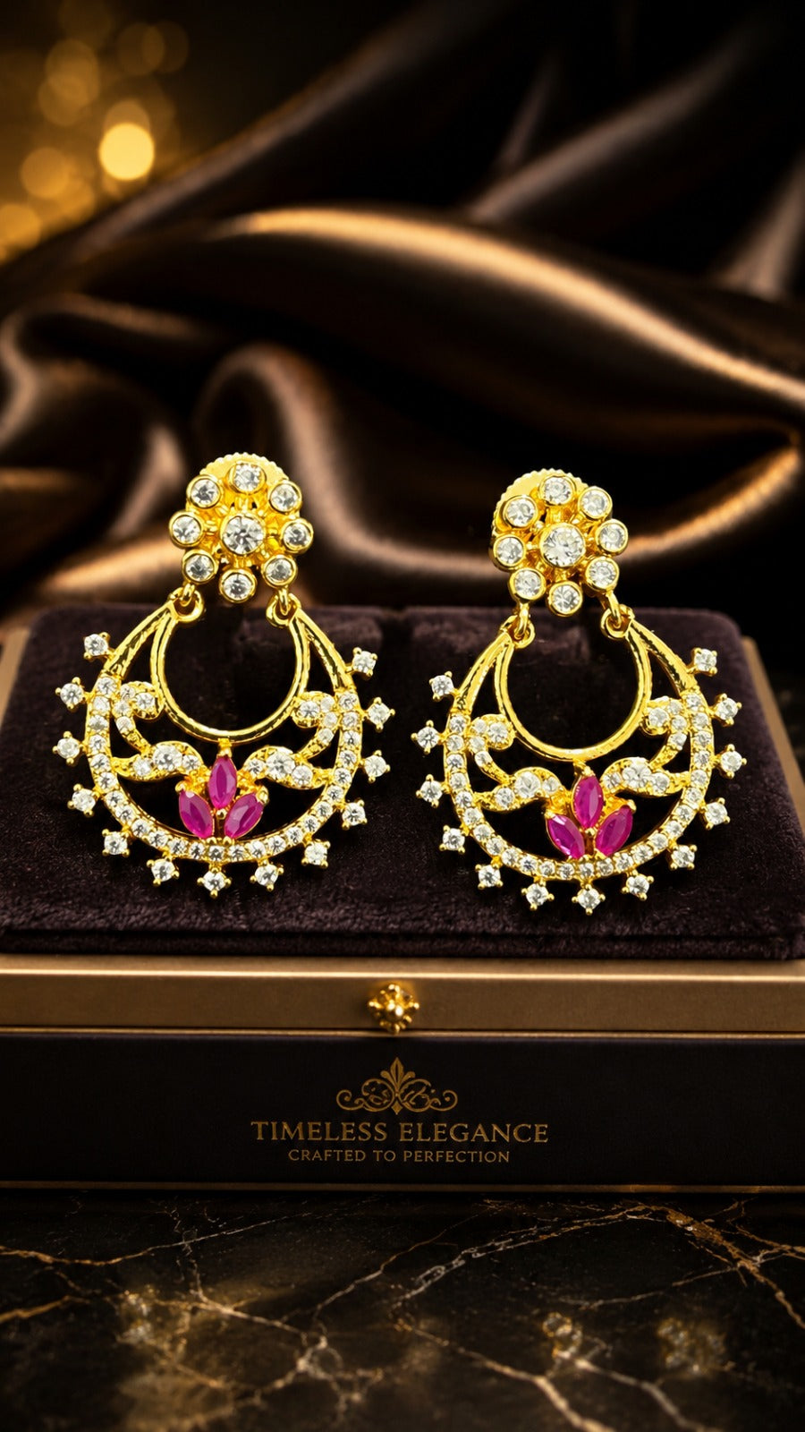 Gold Plated Designer Chandbali Earrings with Pink Stone Accents (BR150)