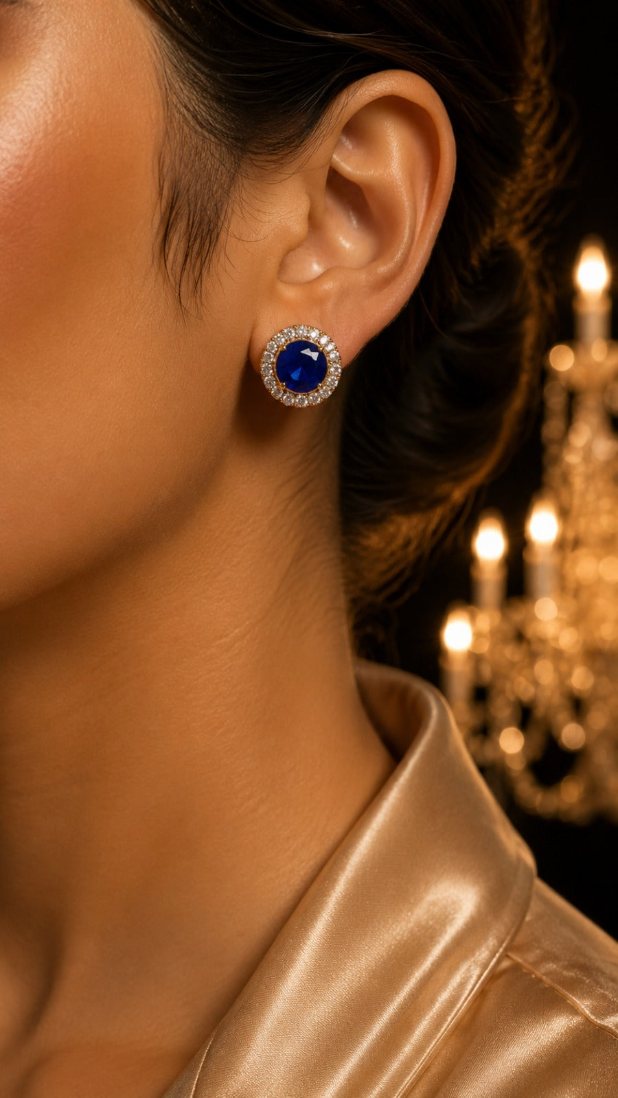 Royal Blue Halo Stud Earrings for Women | Elegant Party Jewelry (BR150)