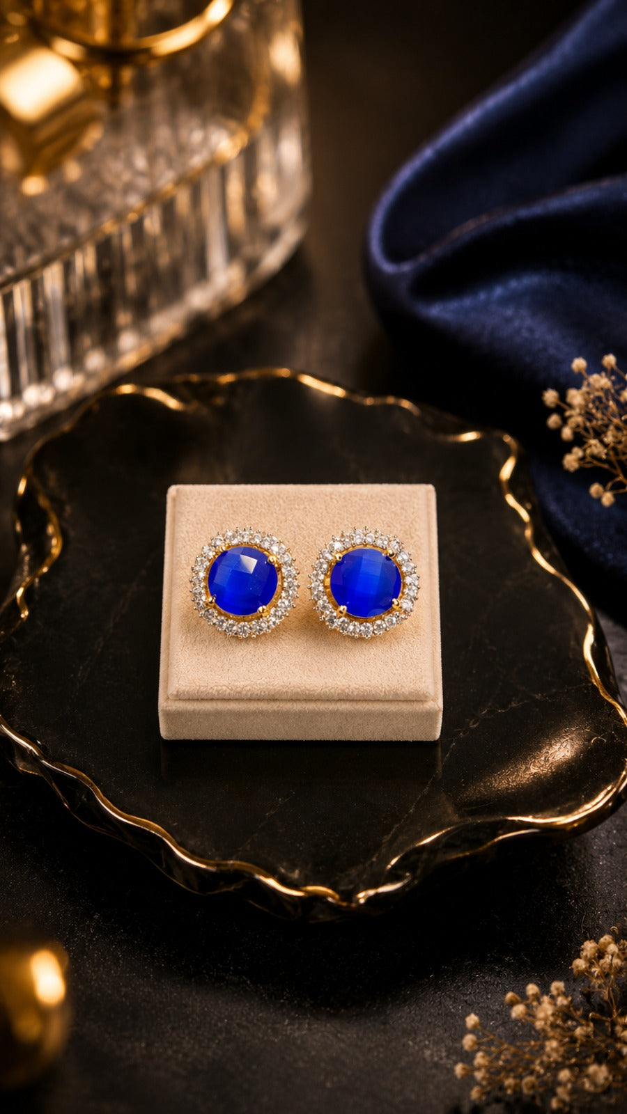 Royal Blue Halo Stud Earrings for Women | Elegant Party Jewelry (BR150)