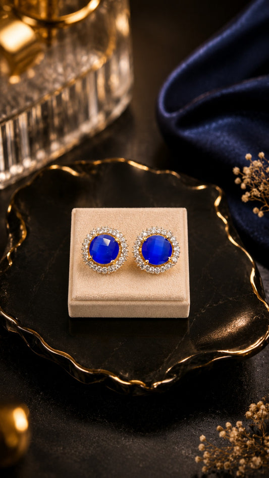 Royal Blue Halo Stud Earrings for Women | Elegant Party Jewelry (BR150)