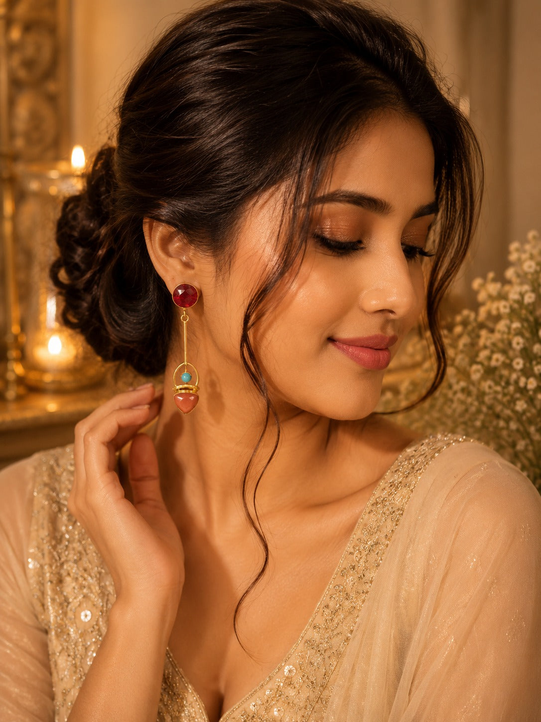 Fancy Designer Multicolor Drop Earrings for Women | Elegant Gold Tone Fashion Jewelry (BR150)