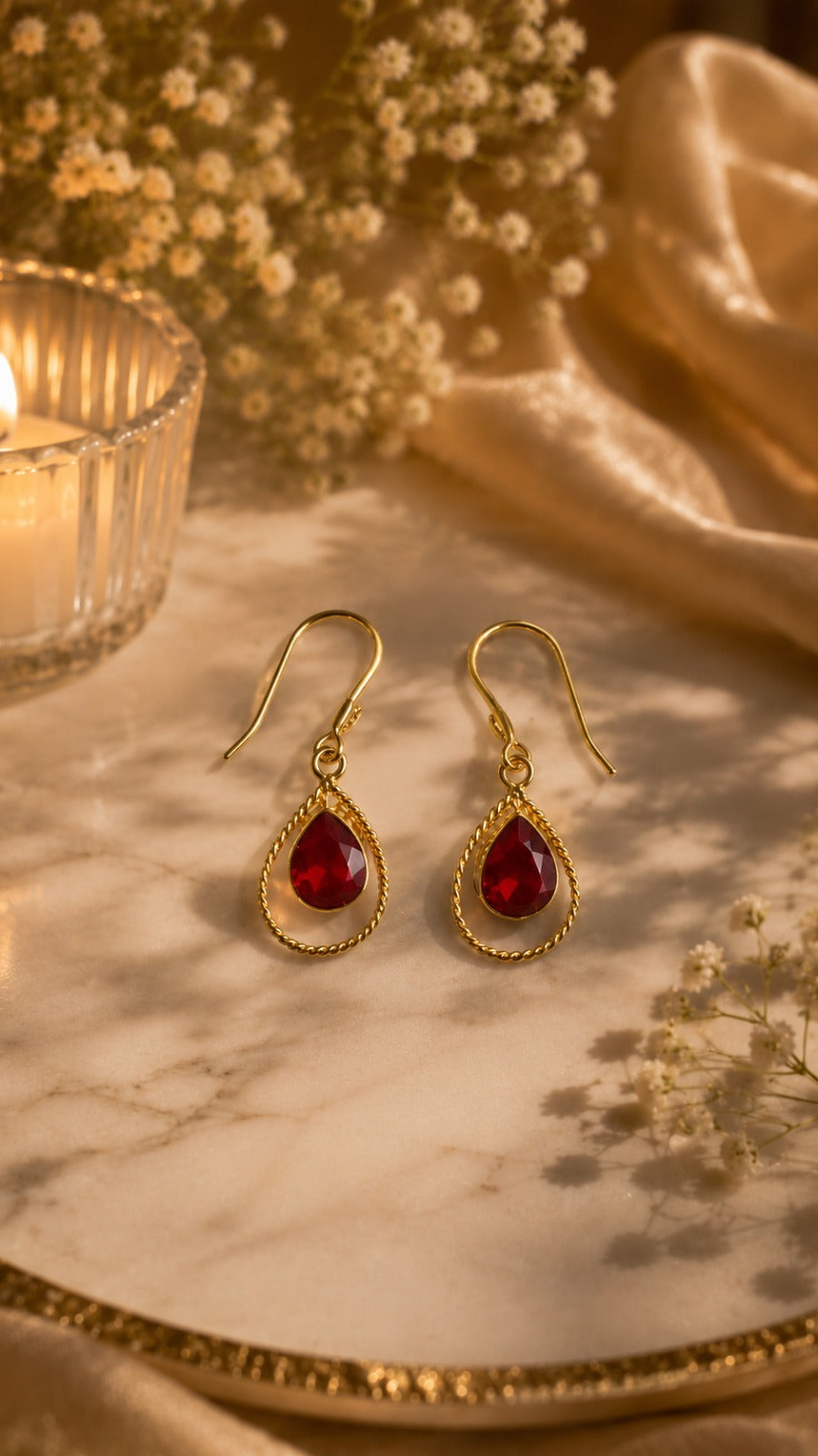 Luxury Red Teardrop Drop Earrings for Women | Gold Tone Elegant Dangle Earrings (BR150)