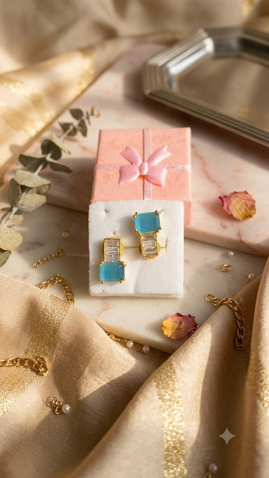 Fancy Designer Blue Enamel & Gold Plated Ear Studs for Women | Elegant Fashion Jewelry (BR150)