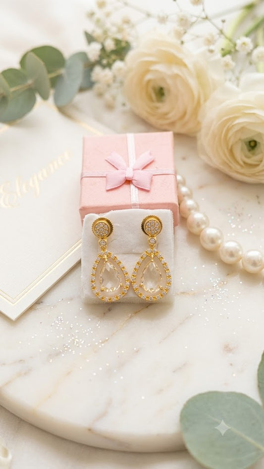 Luxury Gold-Tone Teardrop Dangle Earrings for Women & Girls (BR150)
